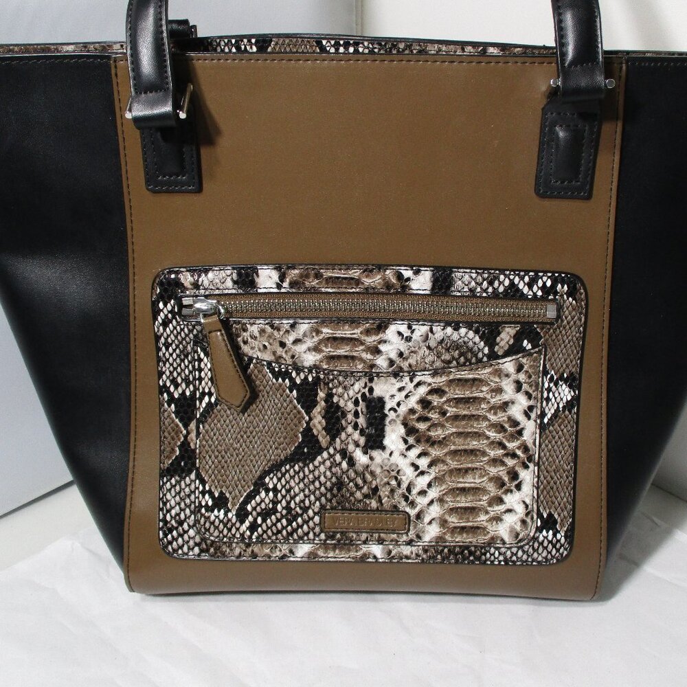 NWT Vera Bradley Faux Leather Small Ella Tote Purse Bag Brown & Black NEW - Picture 2 of 9
